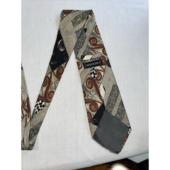 Manzoni Men’s Dress Tie Size 57” Multicolor Geometric Silk Business Formal - Picture 9 of 12